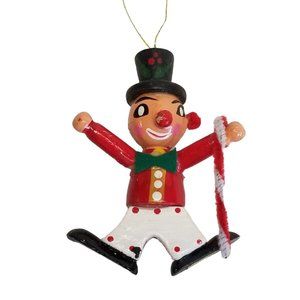 Vintage Wooden Christmas Ornament Clown SSCO Circus Holiday decor Wood Candycane